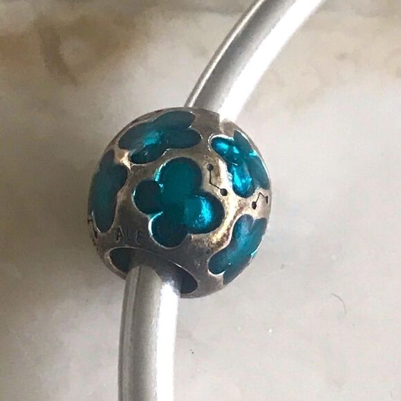 Pandora Sterling Silver Solid Bangle & 6 Charms - Picture 3 of 8